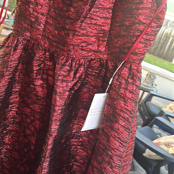 Mac Duggal NEW High Neck Brocade Short Sleeve Bubble Hem Dress Ruby $598 Size 10 - Picture 4 of 14